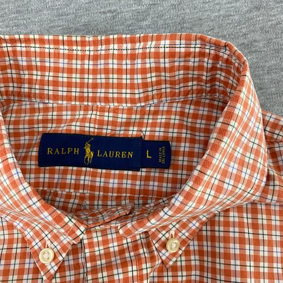 Ralph Lauren Men's Size Large Button Front Shirt Long Sleeve Orange Plaid - Picture 4 of 7